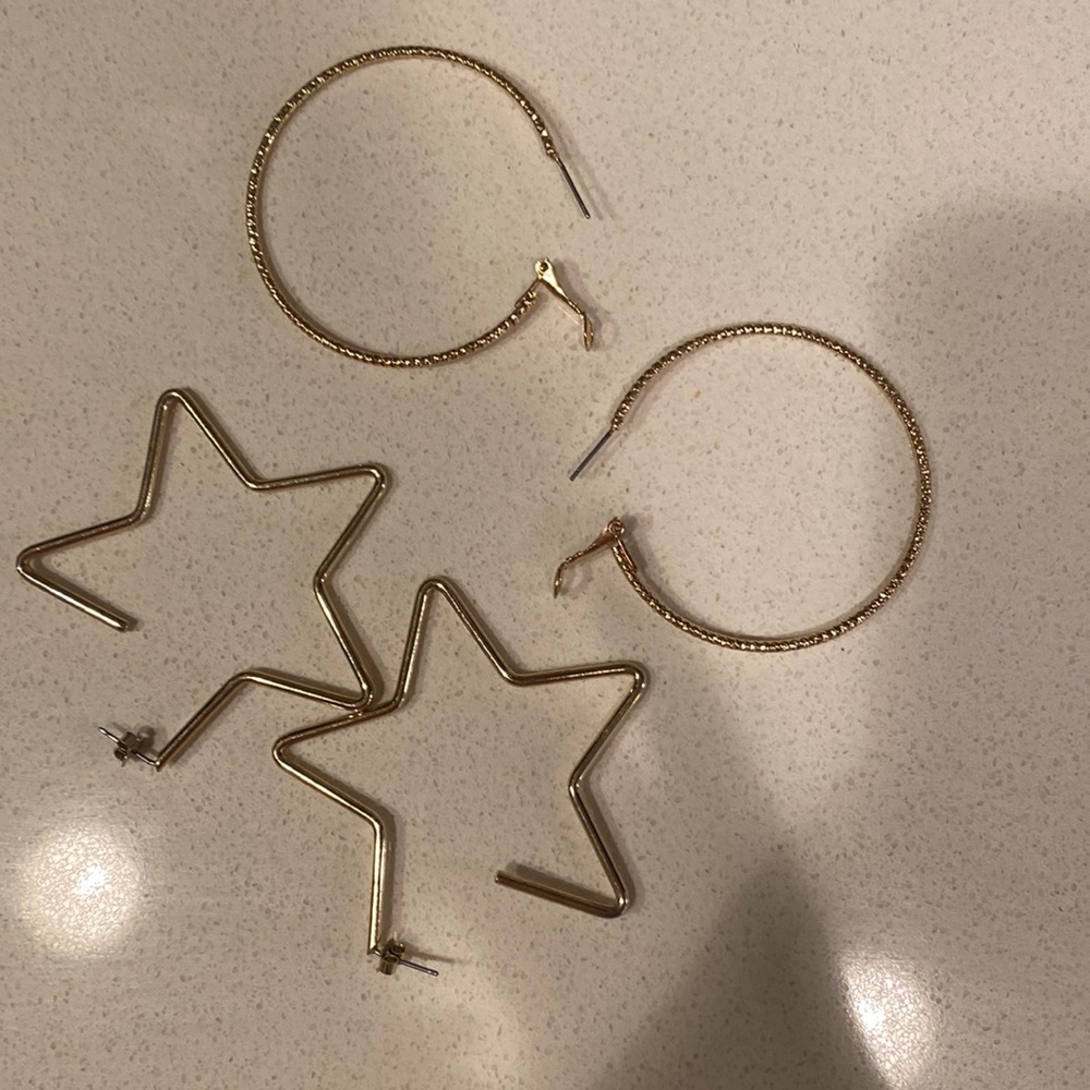 Star and regular gold hoop earrings